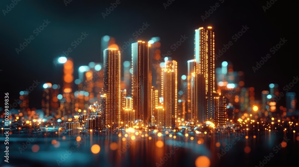 Obraz premium Glowing 3D Render of Futuristic City Skyline