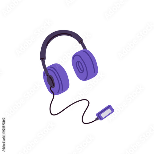 Vector graphics of a headphones, modern stereo audio accessory on a white background