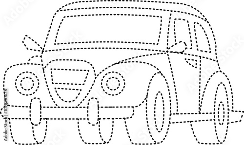 Car Tracing Practice Dash Dotted Line suitable for coloring book