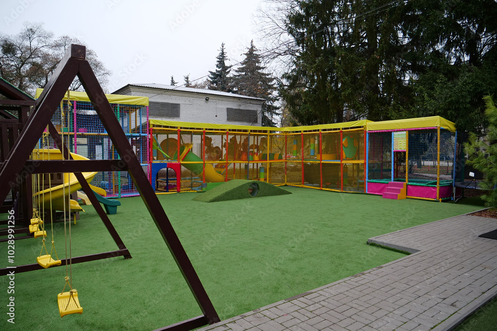 Childrens playground without people in forest zone Childrens playground without people in forest zone