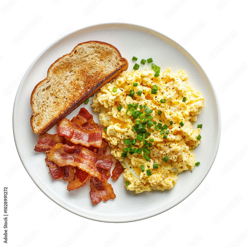 Scrambled Eggs with Bacon and Toast. Scrambled Eggs with Bacon and Toast.