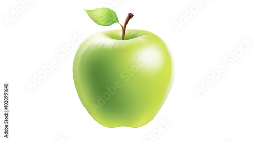 Detailed 3D Green Apple Render with Stem on Clear Background