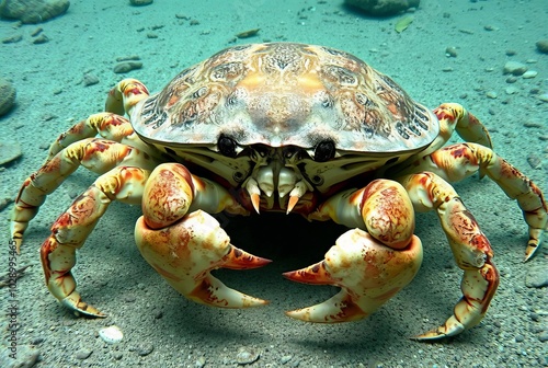 Massive Crab A crab the size of a small chair its shell protecti photo