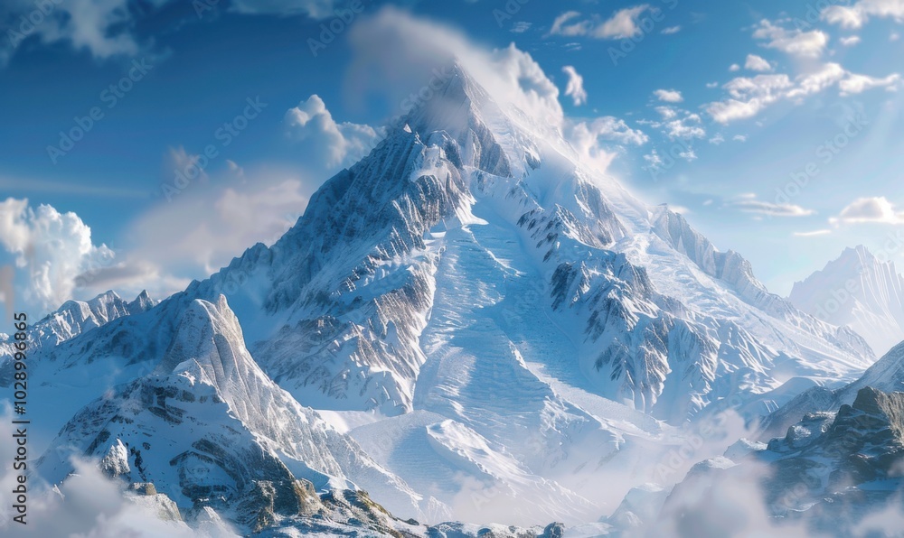 Snow-covered mountain peak, 4K hyperrealistic photo Snow-covered mountain peak, 4K hyperrealistic photo