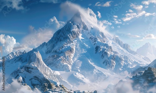 Wallpaper Mural Snow-covered mountain peak, 4K hyperrealistic photo Torontodigital.ca