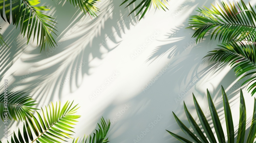 Naklejka premium Palm Leaves Casting Shadows on a Light Background