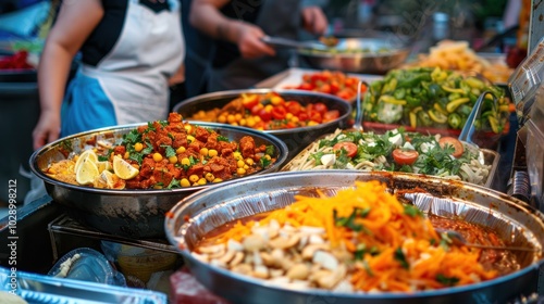 Wallpaper Mural A lively street food festival features an array of vibrant dishes with colorful ingredients displayed in large bowls highlighting the diverse culinary culture of the event Torontodigital.ca