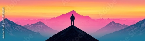 A charismatic leader standing confidently on a mountaintop