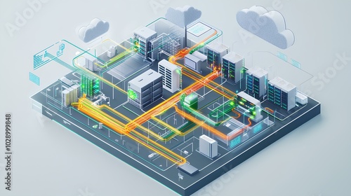 A 3D representation of a smart city layout, featuring buildings, infrastructure, and digital connections, illustrating urban planning and technology integration.