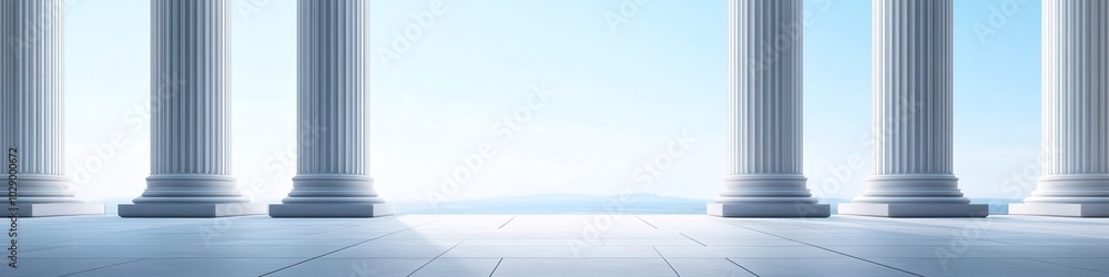 Creative Abstract Marketing Background Featuring a Beautiful and Airy Wide-Screen Minimalist White and Light Blue Architectural Banner with Slanted Columns, Perfect for Vacation, Leisure, and Relaxati Creative Abstract Marketing Background Featuring a Beautiful and Airy Wide-Screen Minimalist White and Light Blue Architectural Banner with Slanted Columns, Perfect for Vacation, Leisure, and Relaxati
