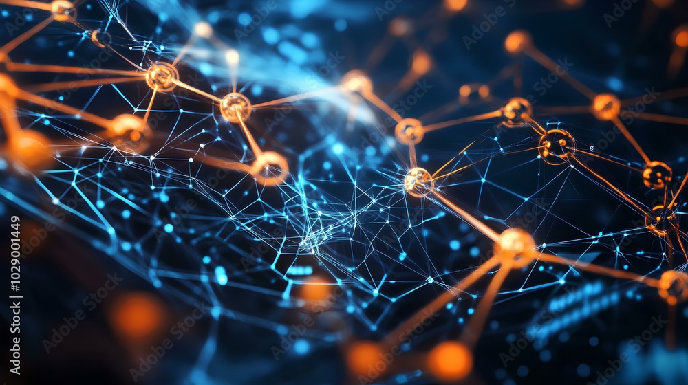 A vibrant digital network with glowing nodes and interconnected lines, depicting complex data flow and technology in a futuristic setting. A vibrant digital network with glowing nodes and interconnected lines, depicting complex data flow and technology in a futuristic setting.
