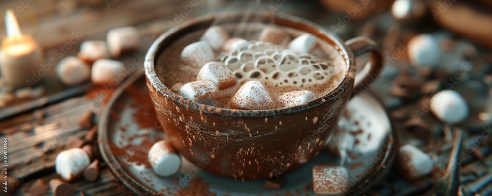 Cup of hot chocolate with marshmallows, 4K hyperrealistic photo Cup of hot chocolate with marshmallows, 4K hyperrealistic photo