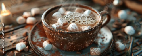 Cup of hot chocolate with marshmallows, 4K hyperrealistic photo