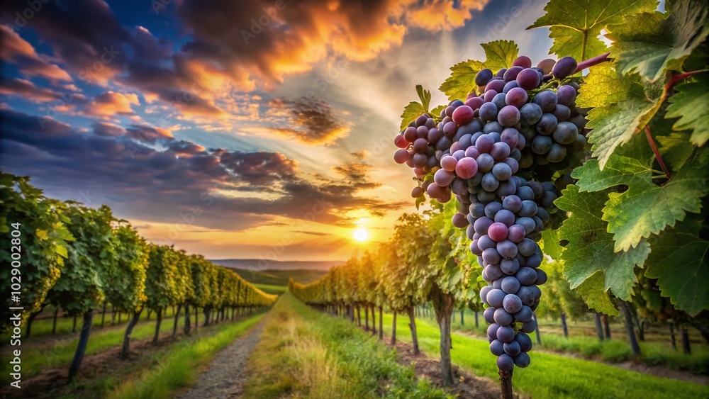 Naklejka premium Long Exposure Capture of Dornfelder Rebstock in a Serene Vineyard Landscape