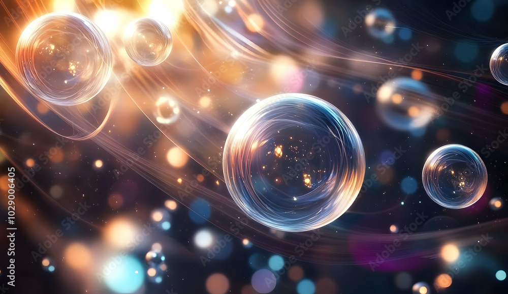 Glowing Spheres with Wavy Lines in Abstract Background Glowing Spheres with Wavy Lines in Abstract Background