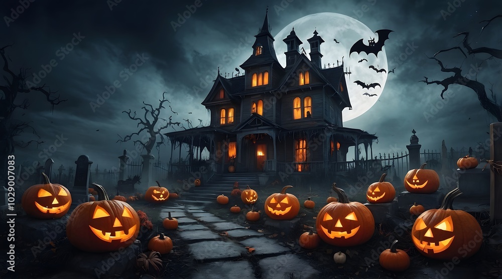 Scary Haunted House, Pumpkin, Witch, Devil, Skeleton, Grave, Halloween Scary Haunted House, Pumpkin, Witch, Devil, Skeleton, Grave, Halloween