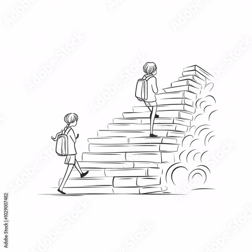 Illustration of a person ascending stairs in a minimalist style