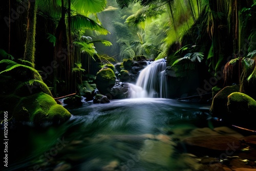 waterfall in a dense rainforest