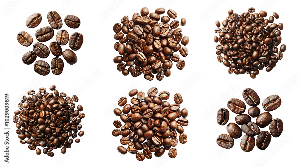 group of coffee beans, various piles, on transparent background. group of coffee beans, various piles, on transparent background.