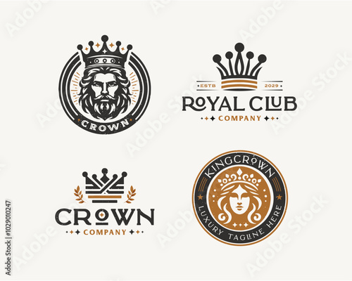 Set vintage bundle luxury crown king and queen elegant logo design for business company