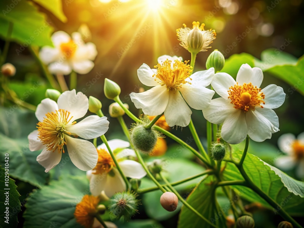 Obraz premium Low Light Photography of Sparmannia africana - Captivating African Hemp Plant in Natural Setting