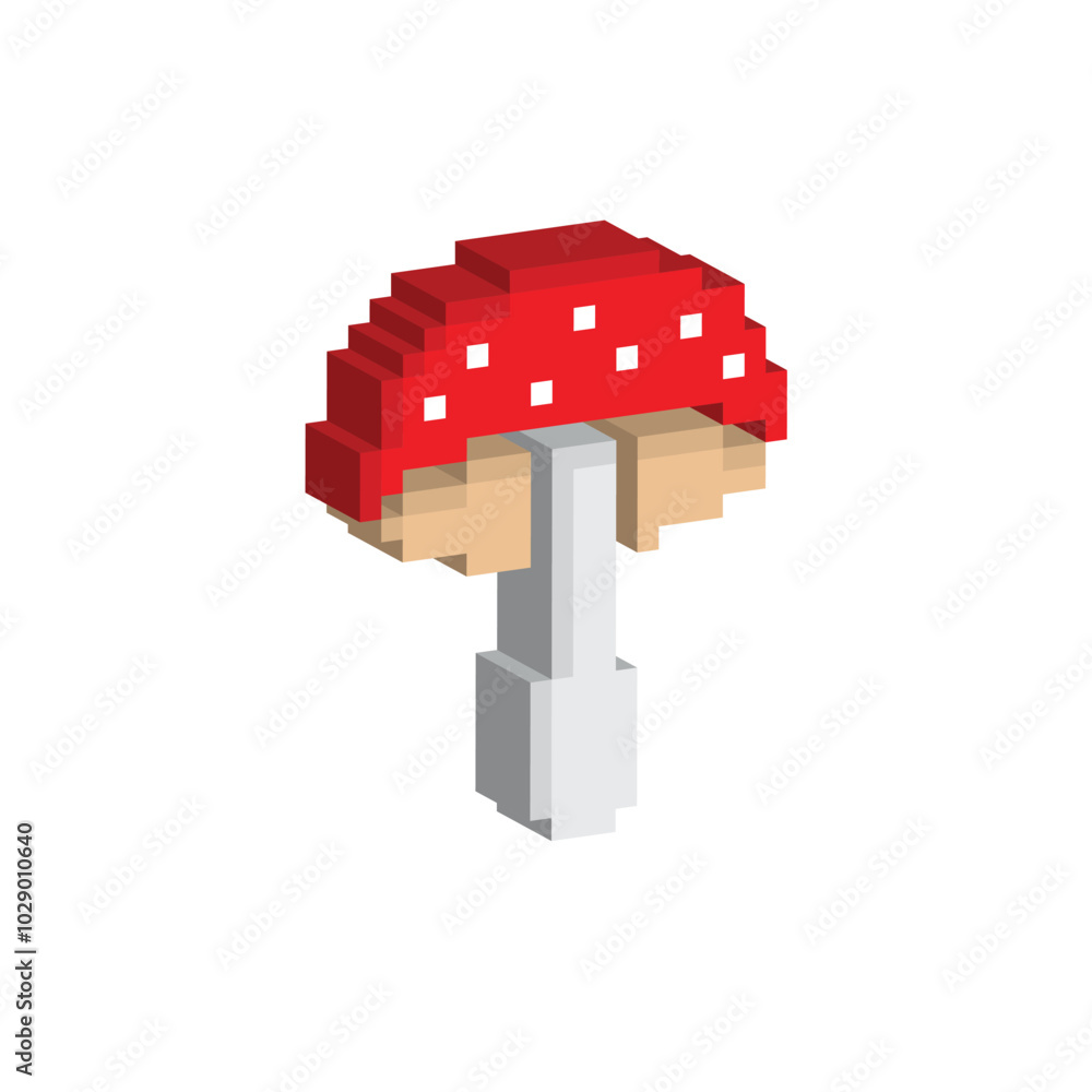 Isometric 3d pixel amanita vector mushroom pixel art icon element for 8 ...