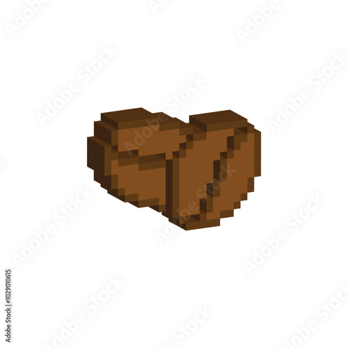 Isometric 3d  pixel coffee beans icon. Vector pixel art coffee beans 8 bit for game company logo template