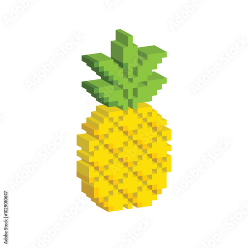 Isometric 3d  pixel pineapple icon vector pixel art element for 8 bit game company logo template