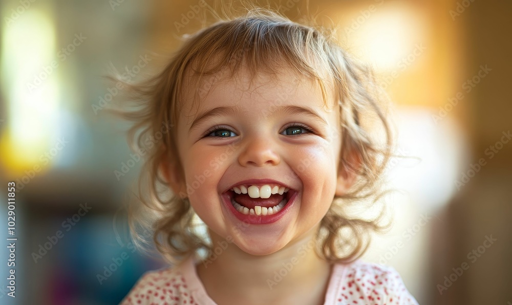 A little girl laughs with bright teeth. A little girl laughs with bright teeth.
