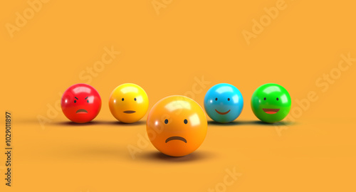 Emotion Faces on Orange Background with Sadness Highlighted