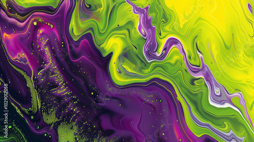 A grainy gradient combining neon green, electric purple, and acid yellow with a trippy feel.