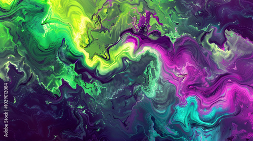 A grainy gradient combining neon green, electric purple, and acid yellow with a trippy feel.