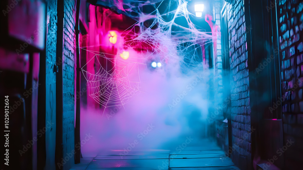 Spooky Night Street with Cobwebs and Spiders Spooky Night Street with Cobwebs and Spiders