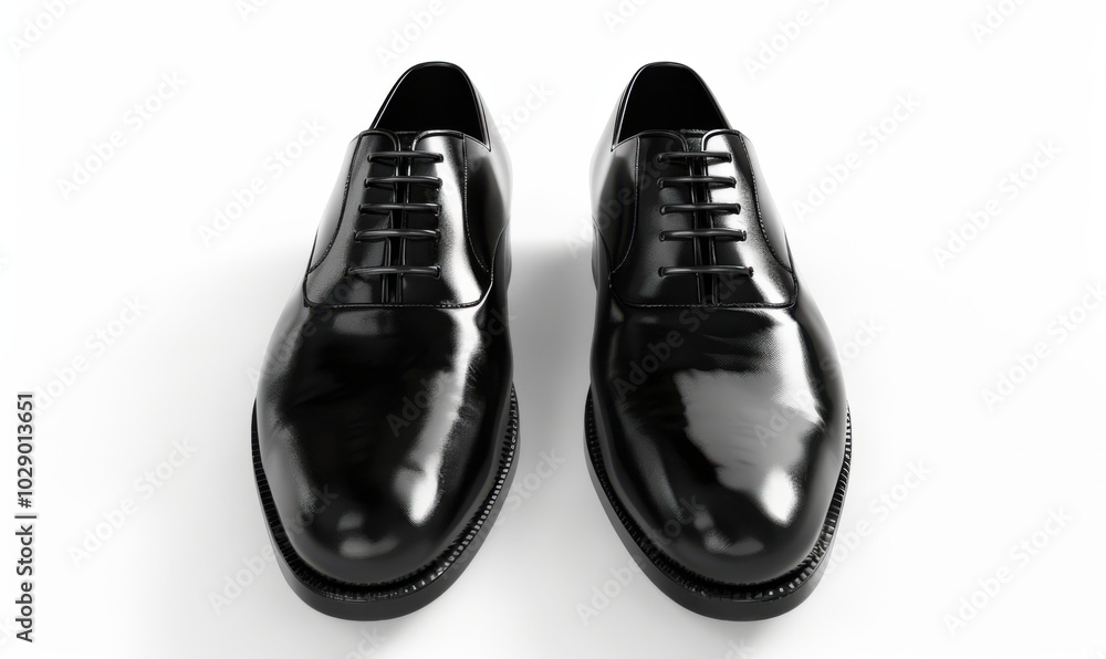 Pair of sleek black dress shoes, white background, 4K hyperrealistic photo Pair of sleek black dress shoes, white background, 4K hyperrealistic photo