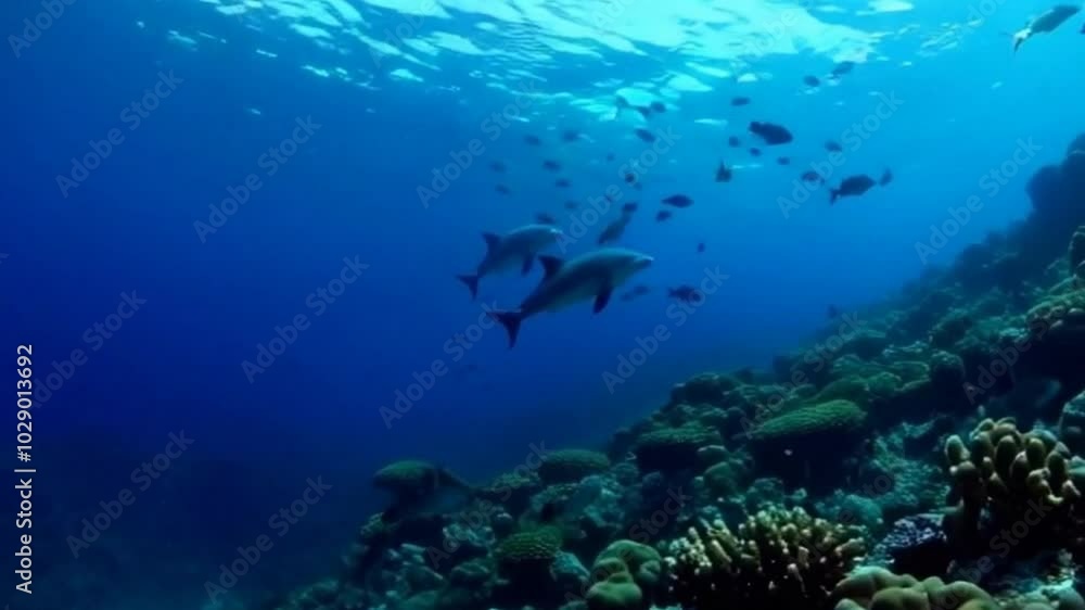 Beautiful underwater scenery with various aquatic animals Beautiful underwater scenery with various aquatic animals