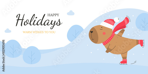 Funny capybara happy holidays greeting card