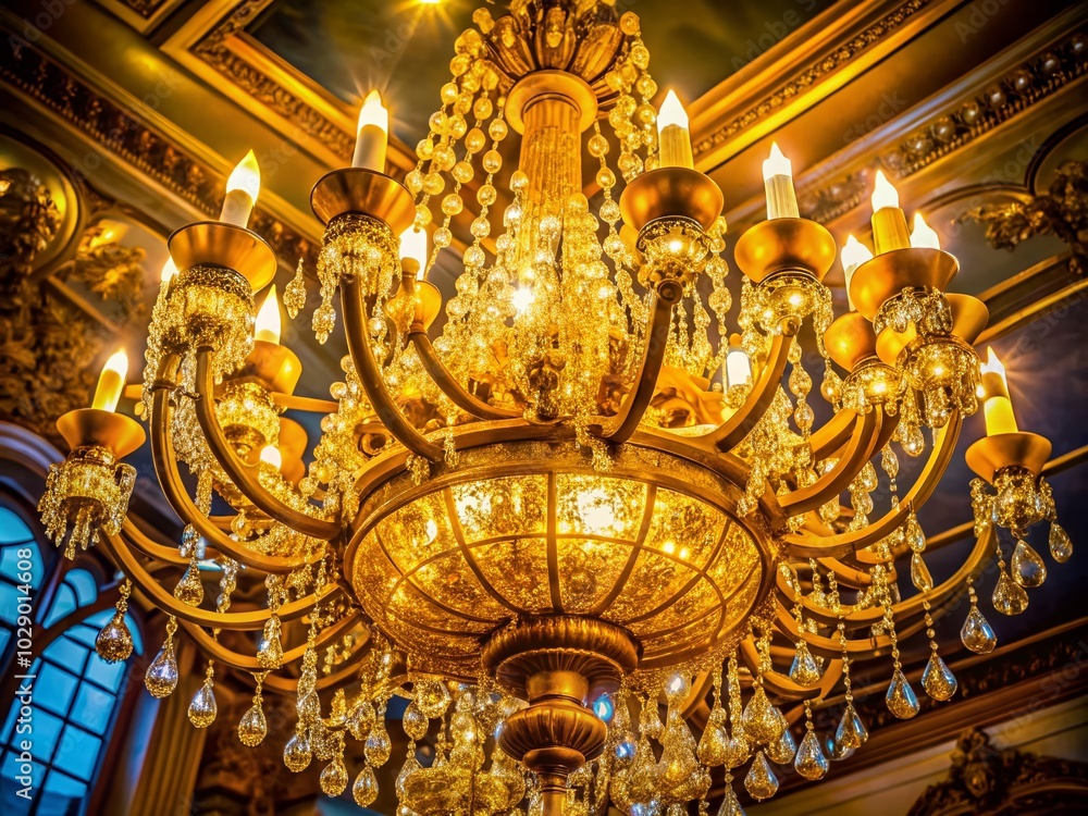 Luxurious Golden Chandelier with Crystals - Opulent Aerial Photography for Stylish Homes and Elegant Spaces
