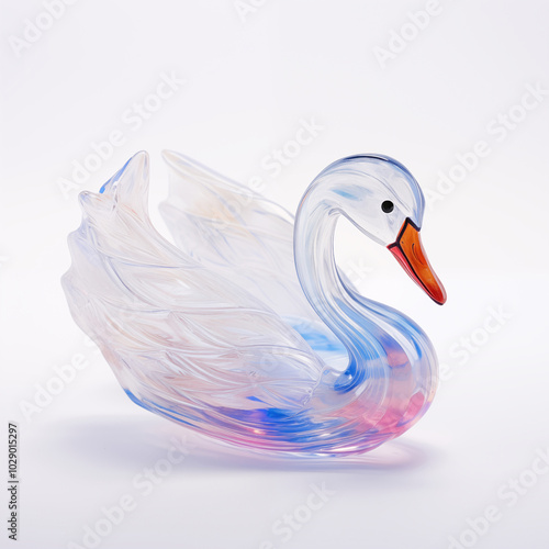 Fototapeta Naklejka Na Ścianę i Meble -  Glass swan figurine with blue and pink tones isolated on white background