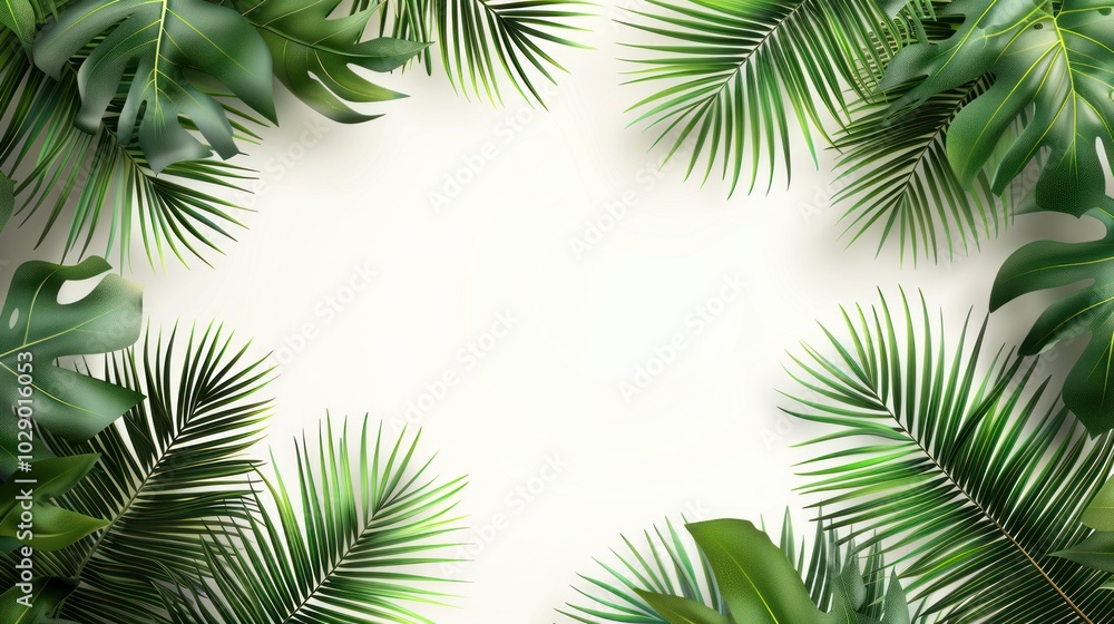 Lush Green Tropical Leaves Arranged Around White Space Lush Green Tropical Leaves Arranged Around White Space