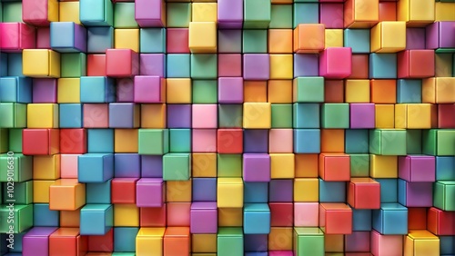 Colorful 3D cubes arrangement, vibrant abstract background, playful design concept