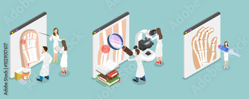 3D Isometric Flat Vector Illustration of Rheumatoid Arthritis, Symptoms, Treatment, and Reasons of the Disease