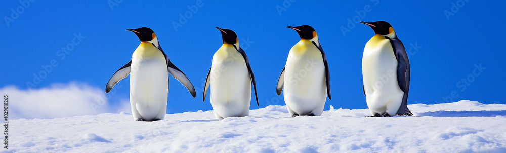 Fototapeta premium A day at the beach turns into an adventure for playful penguins