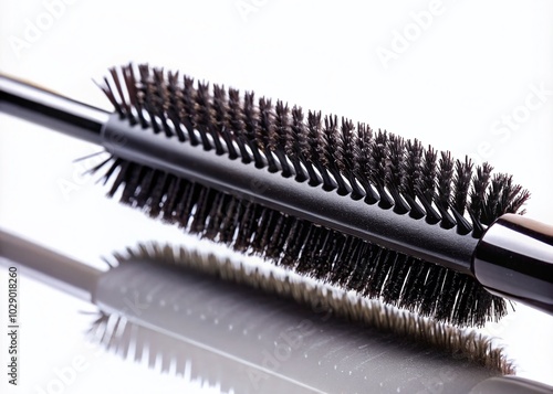 Macro Close Up of Mascara Wand on White Background for Beauty Product Photography