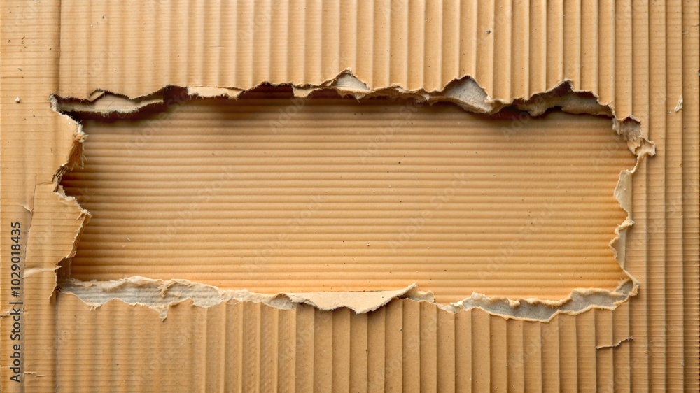 Fototapeta premium Torn corrugated cardboard with empty space, textured background, rustic design element