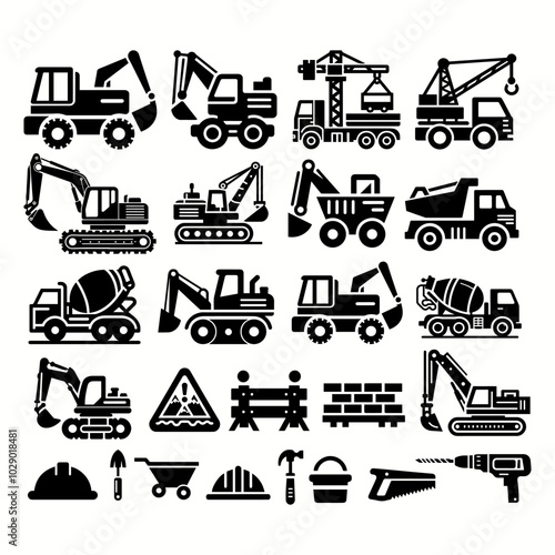 set of construction vehicle icons