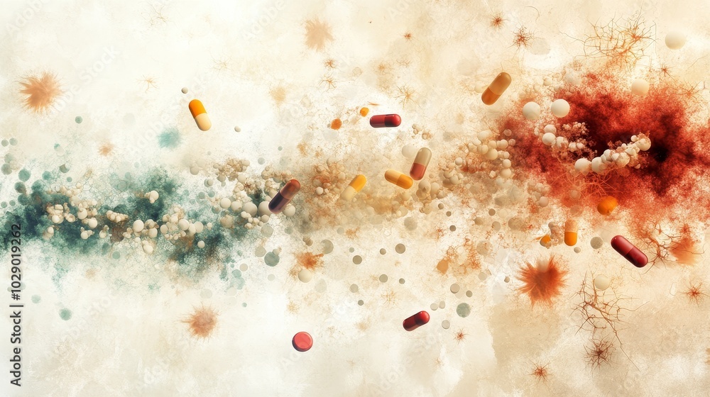 Antibiotics Struggle Against Mold in Pandemic, abstract art illustrating medical challenges, vibrant colors, intricate patterns, thought-provoking imagery Antibiotics Struggle Against Mold in Pandemic, abstract art illustrating medical challenges, vibrant colors, intricate patterns, thought-provoking imagery