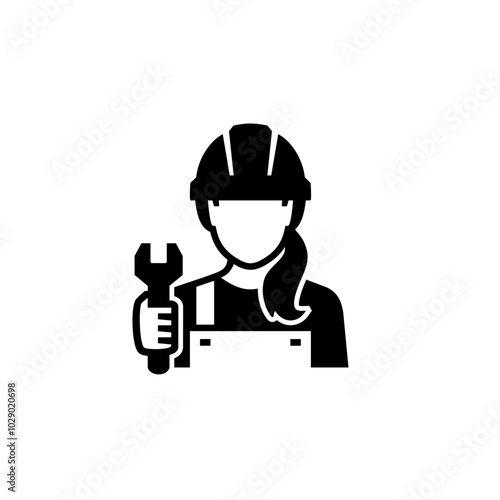Woman Engineer Holding Wrench Vector Icon