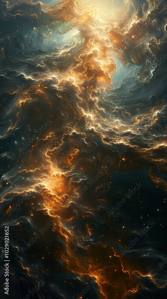 Obraz premium Cosmic Nebula: A Digital Painting of a Starry Galaxy