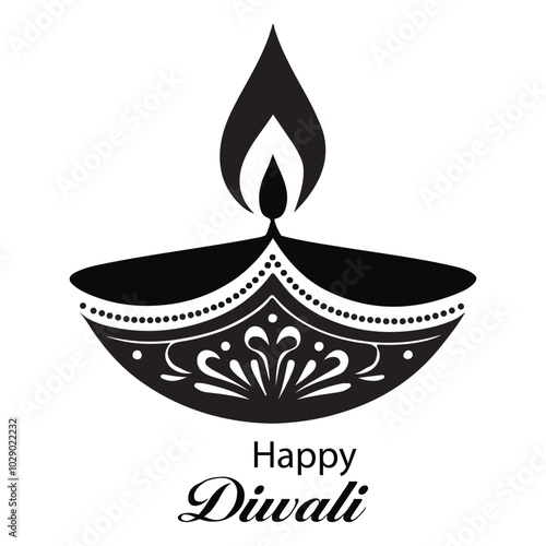 Happy Diwali lamp silhouette vector