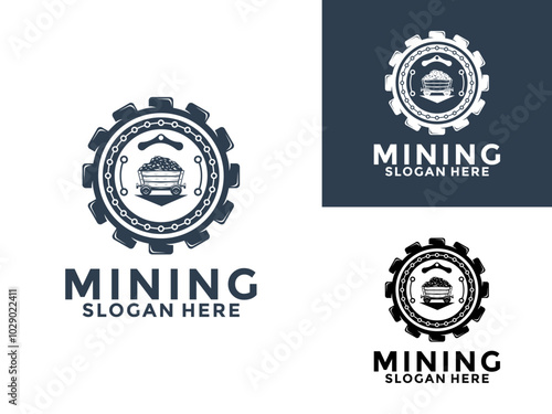 Mining Crypto vintage logo vector illustration design. Mining logo design icon template